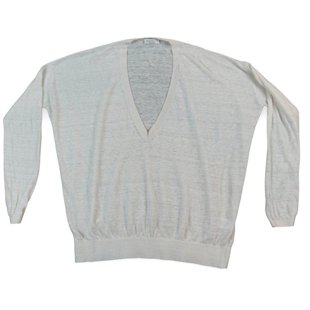 Brunello Cucinelli Linen Sweater Deep V-Neck Natural Linen Color T044 C2350